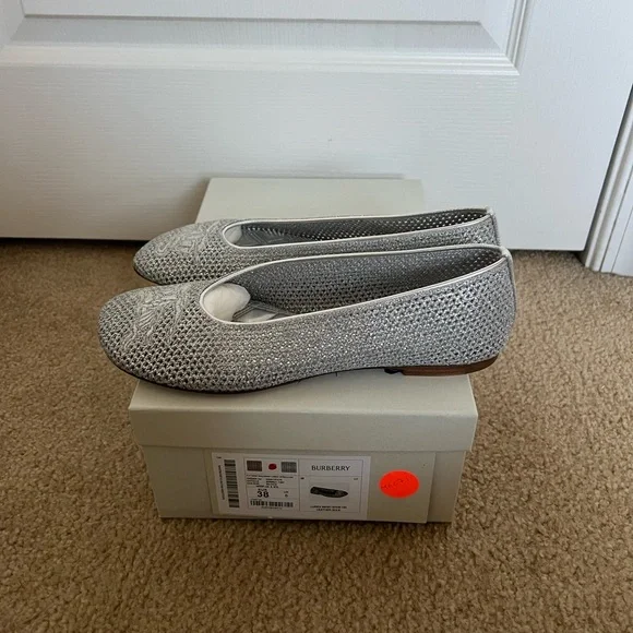 Burberry Women's mesh Metallic Silver ballerina - Picture 2 of 6